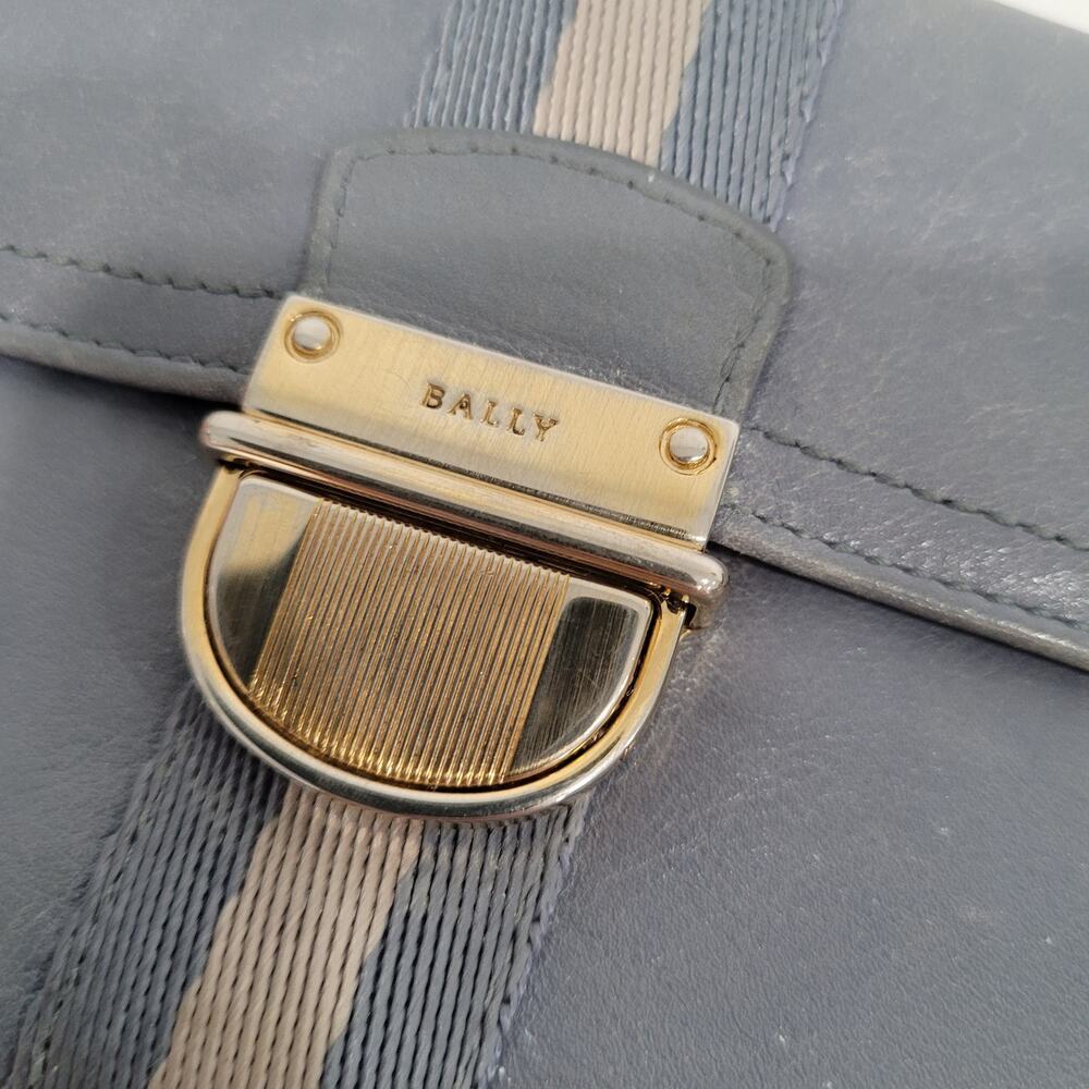Bally Switzerland Wallet‎ Organizer Blue Large Leather Clutch Clasp Striped Logo - Picture 15 of 15